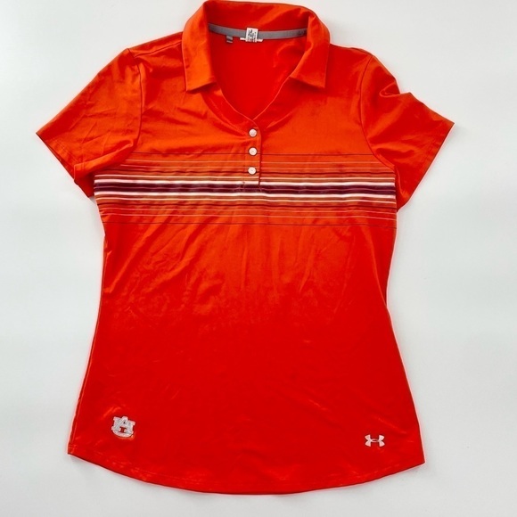 Under Armour Women's SS Orange Auburn Tigers Solid Golf Polo Loose Heat Gear - Picture 1 of 10